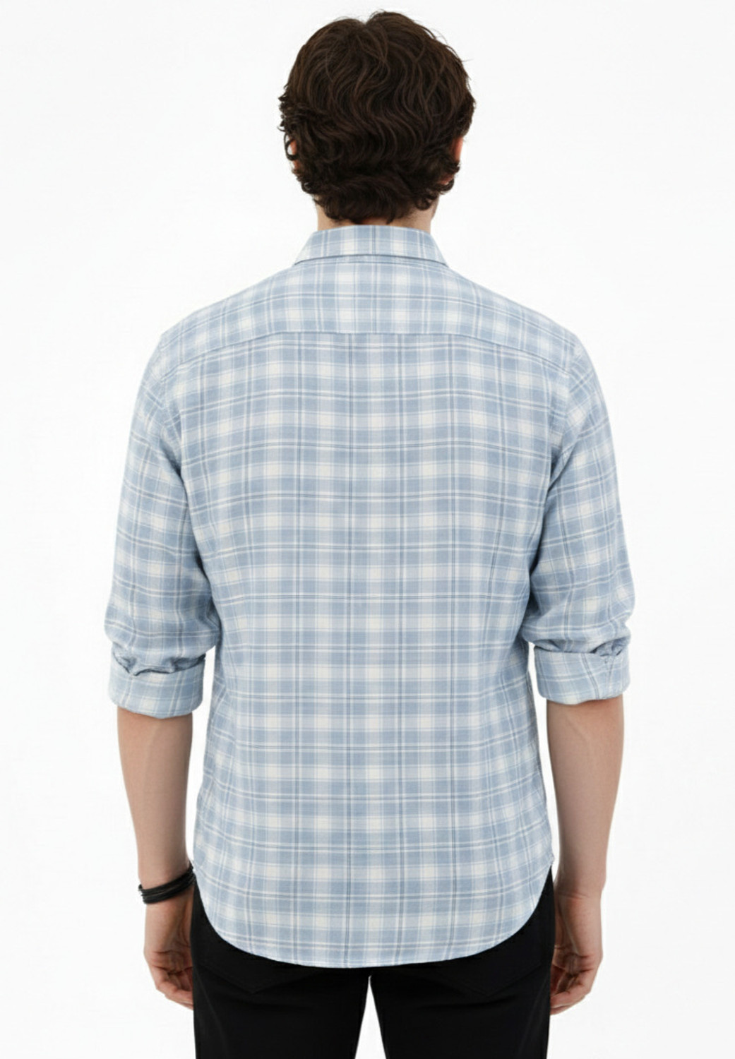 Image of Roadster Men Checkered Casual Light Blue Shirt
