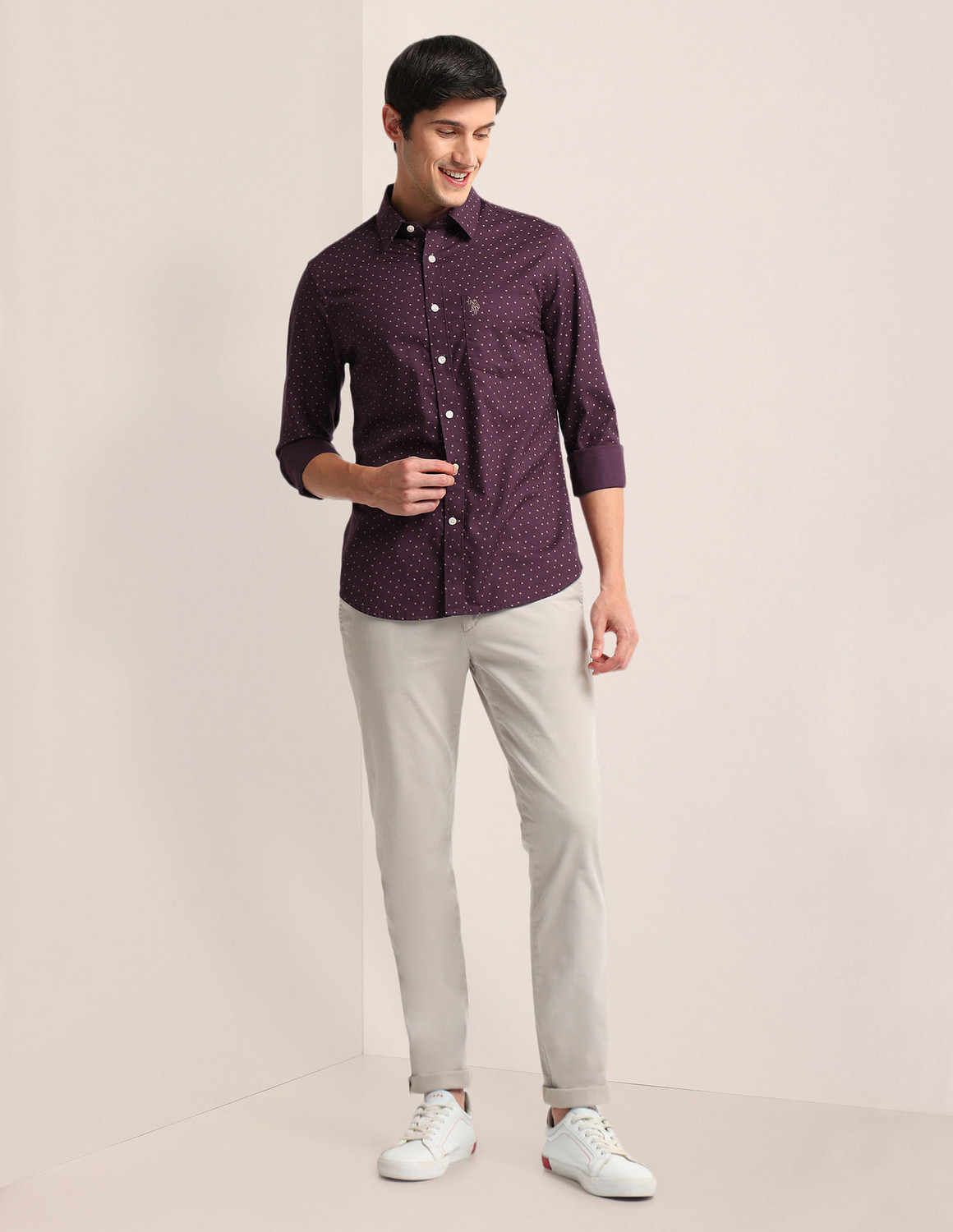 Image of U.S. POLO ASSN. Men Printed Casual Purple Shirt