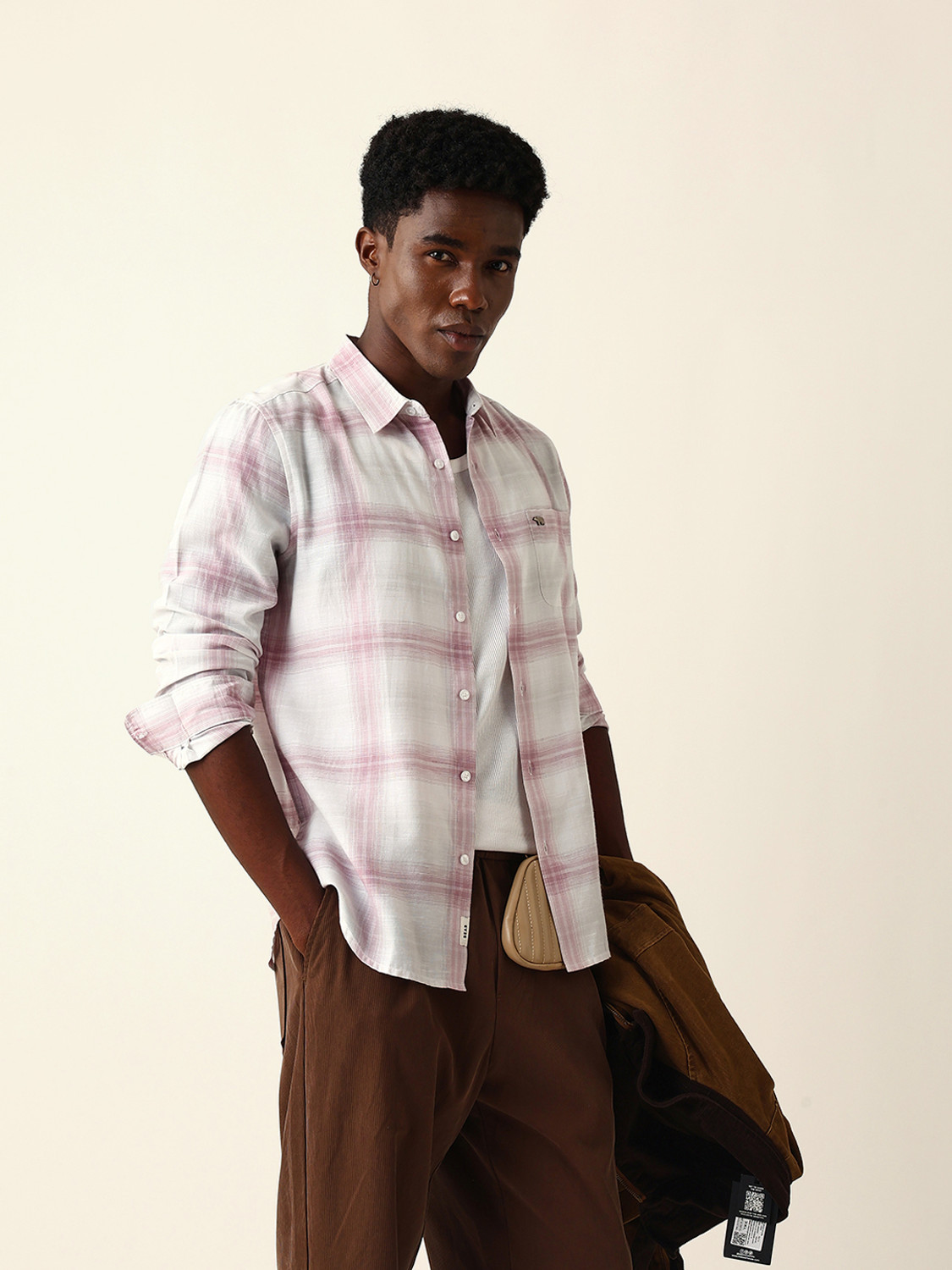 Image of THE BEAR HOUSE Men Checkered Casual Pink Shirt