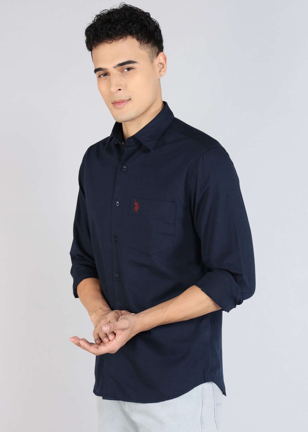 Image of U.S. POLO ASSN. Men Solid Casual Blue Shirt