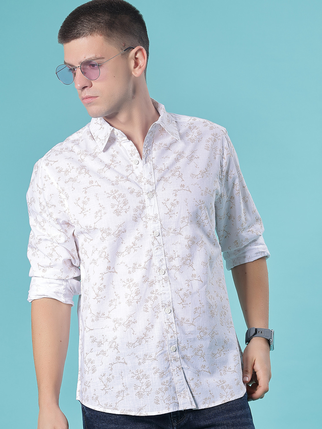 Image of V-MART Men Printed Casual White Shirt