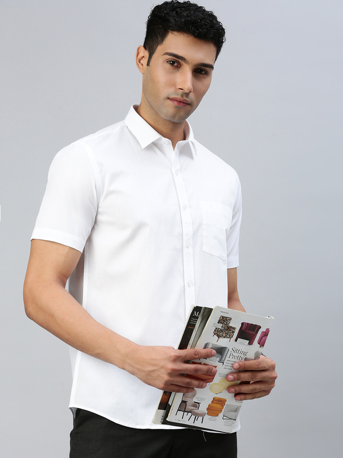 Image of Ramraj Cotton Men Solid Formal White Shirt