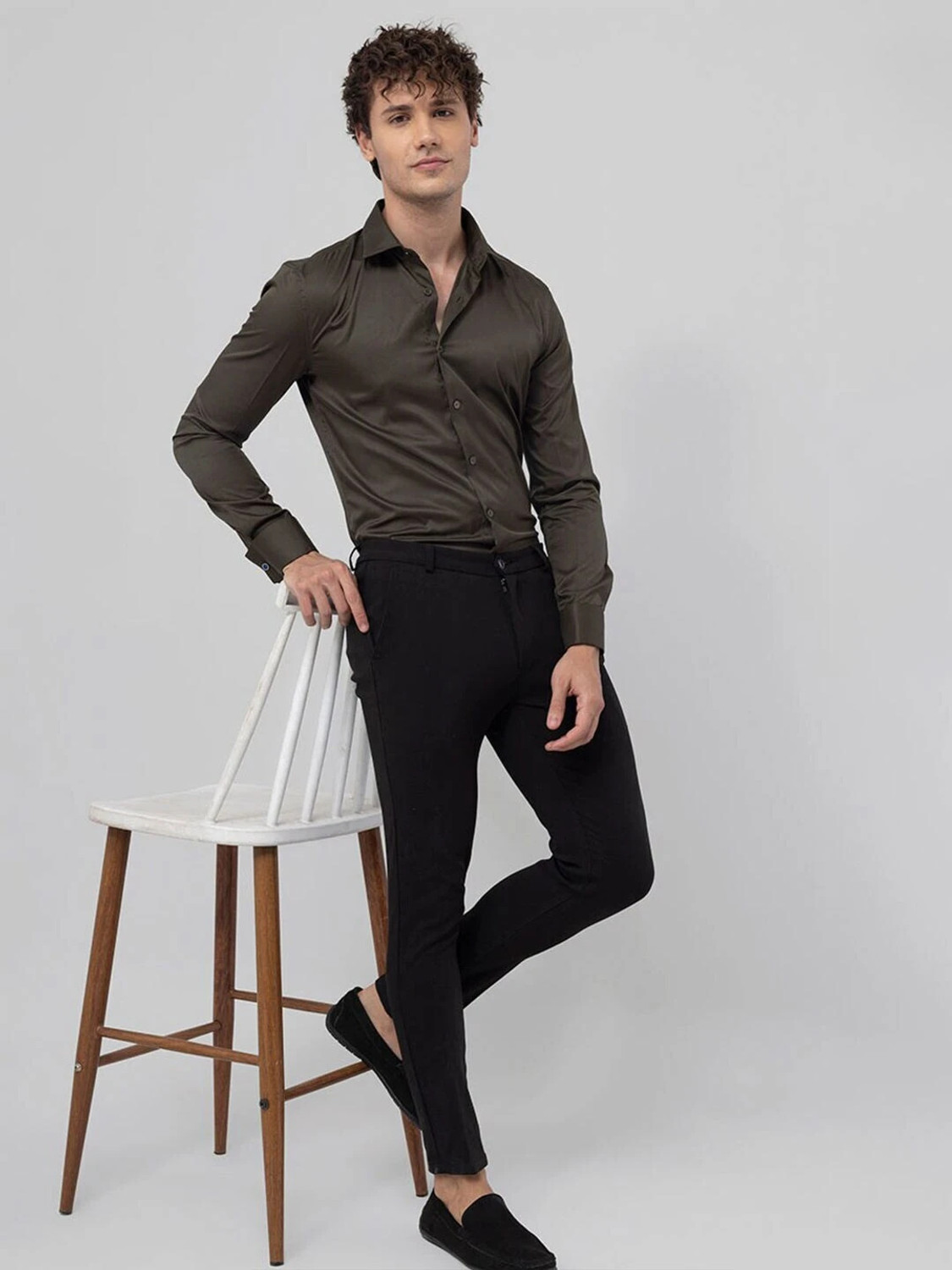 Image of Snitch Men Solid Casual Grey Shirt