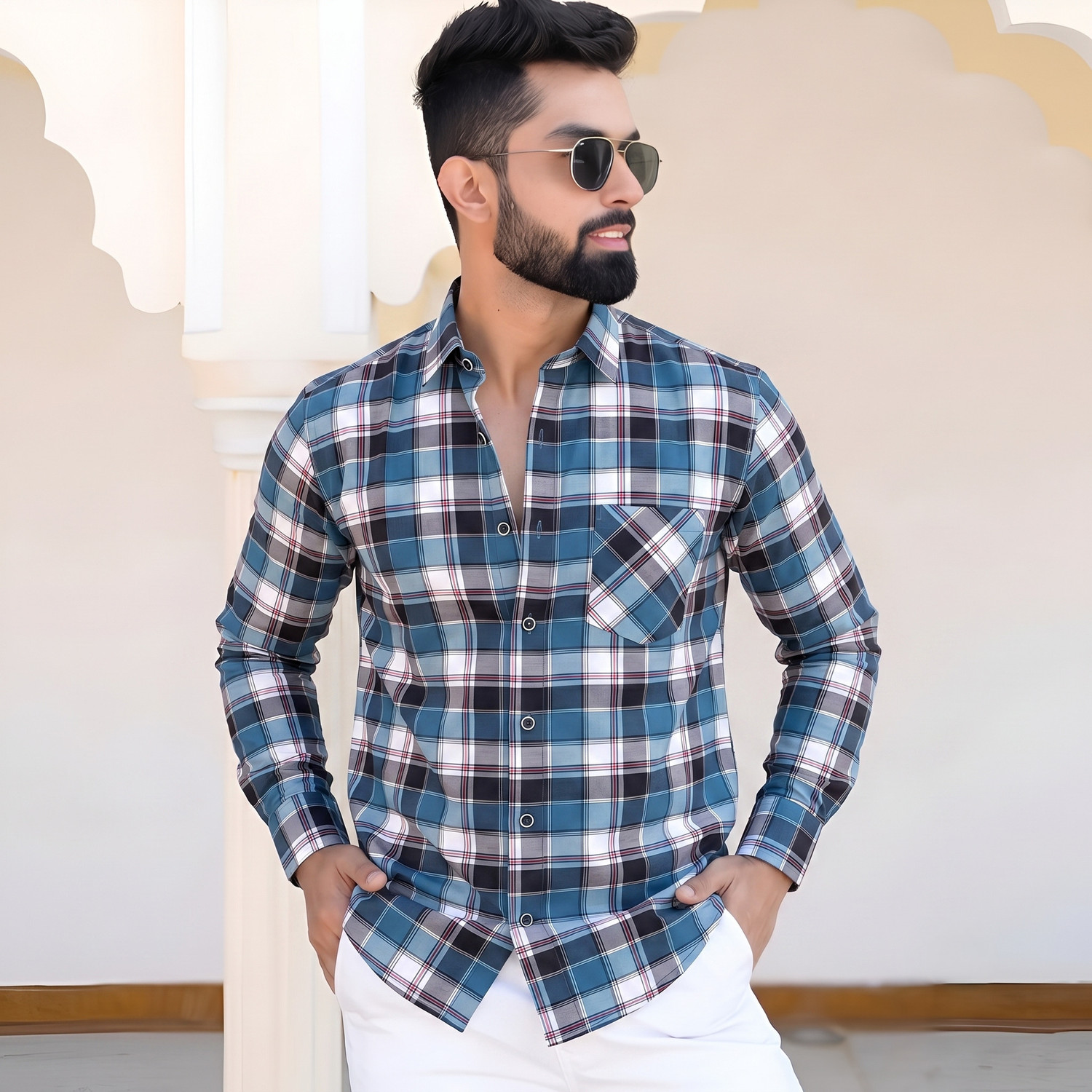 Image of SHIV FASHION Men Striped Casual Light Blue, White Shirt