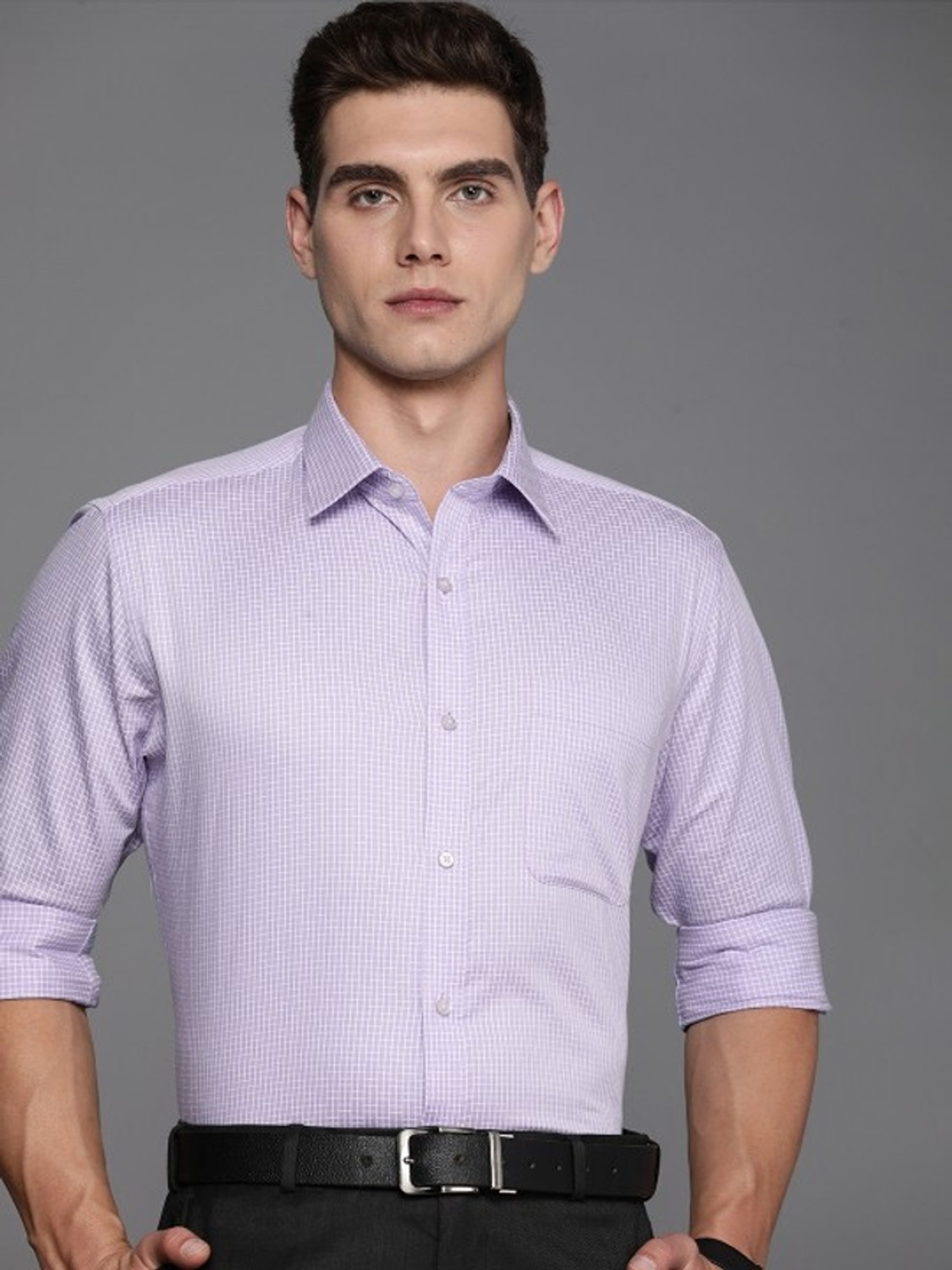 Image of Raymond Men Self Design Formal Purple Shirt