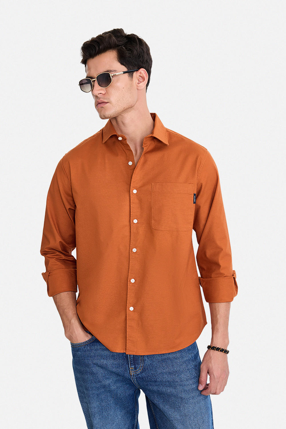 Image of Snitch Men Solid Casual Orange Shirt