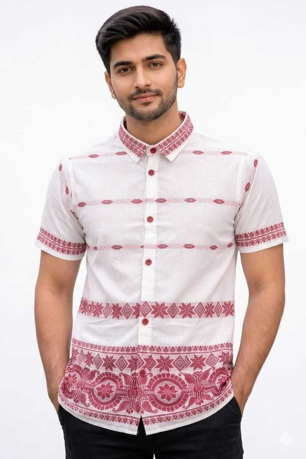 Image of AY Textile Men Printed Festive White, Red Shirt