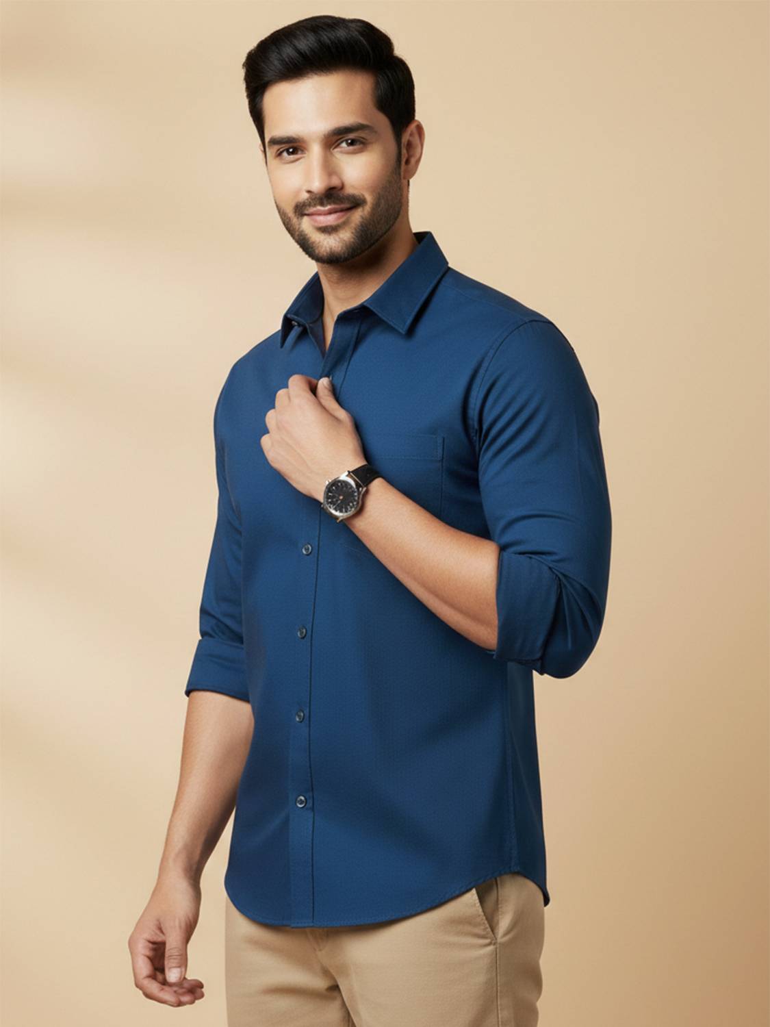 Men Regular Fit Solid Spread Collar Casual Shirt - Image 3