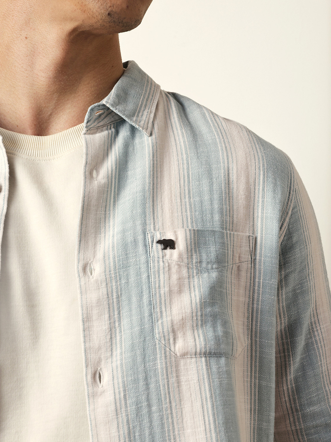 Image of THE BEAR HOUSE Men Striped Casual Green Shirt