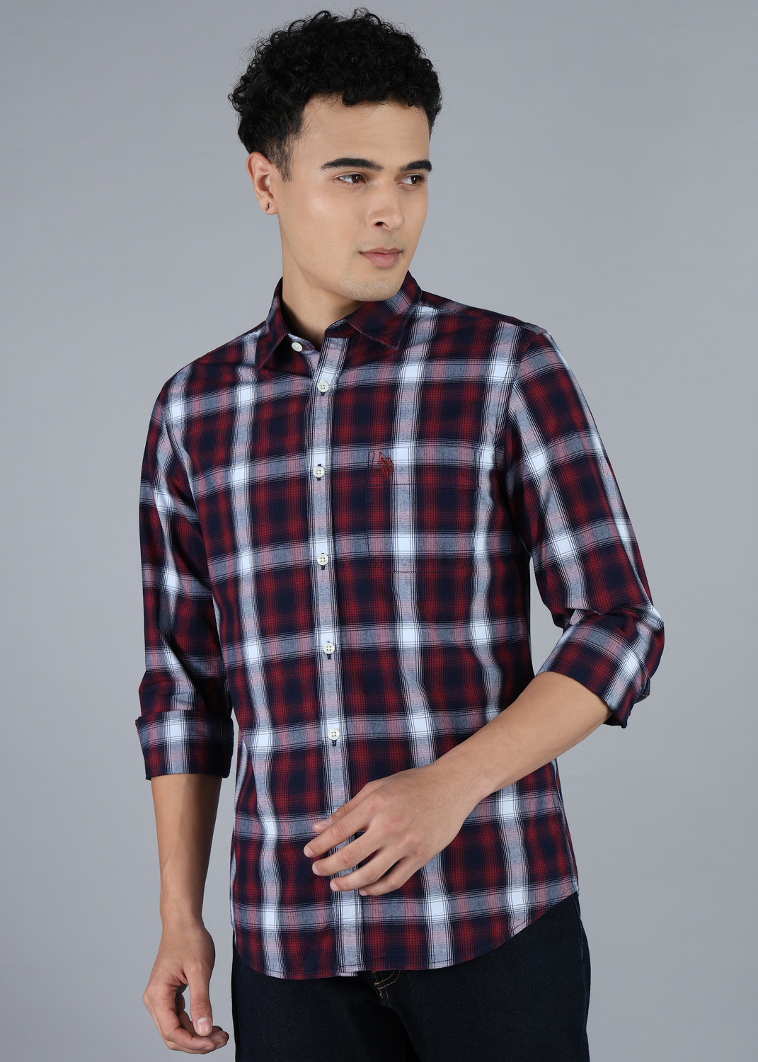 Image of U.S. Polo Assn. Denim Co. Men Regular Fit Solid Cut Away Collar Casual Shirt