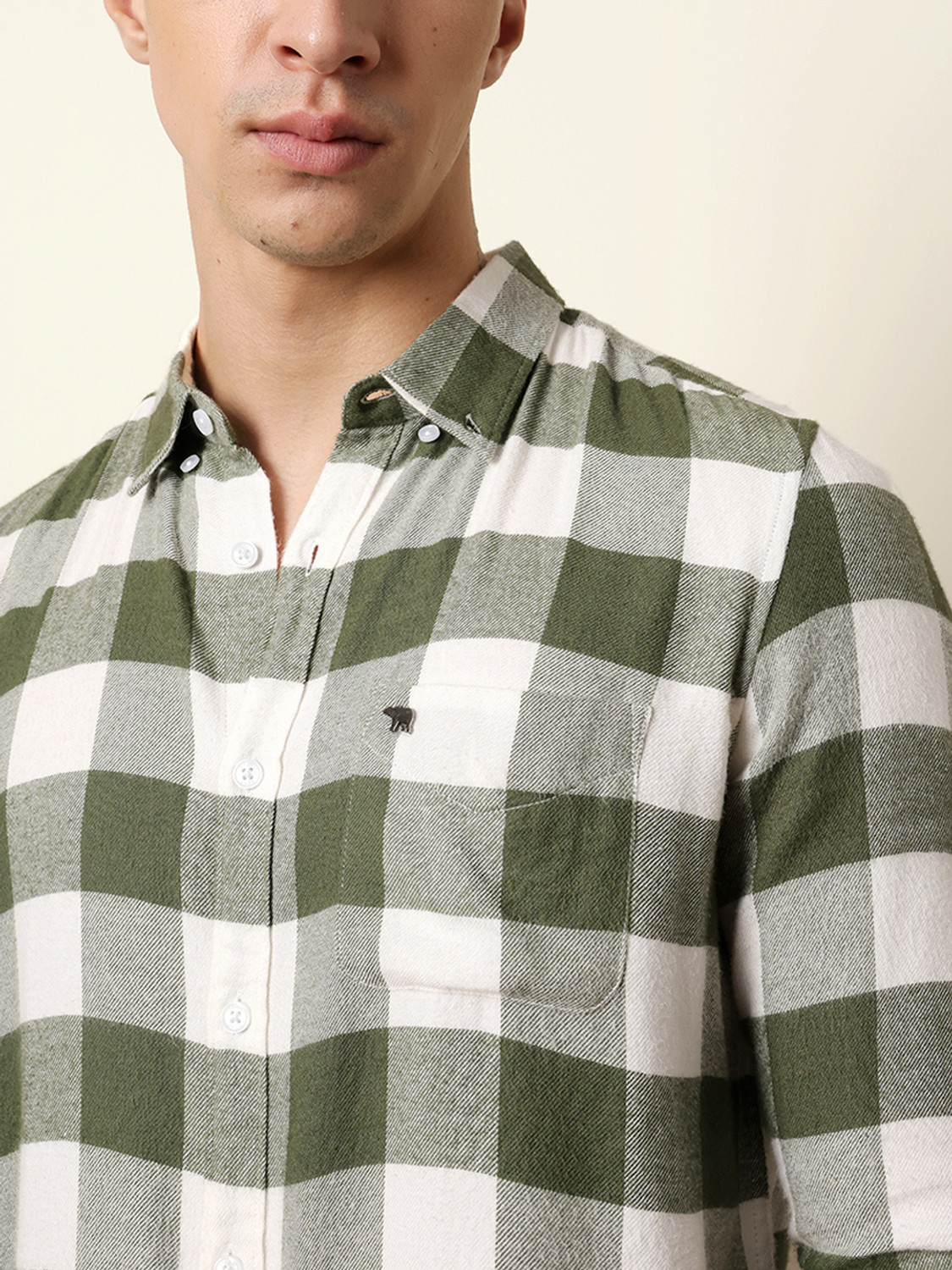Image of THE BEAR HOUSE Men Checkered Casual Green Shirt