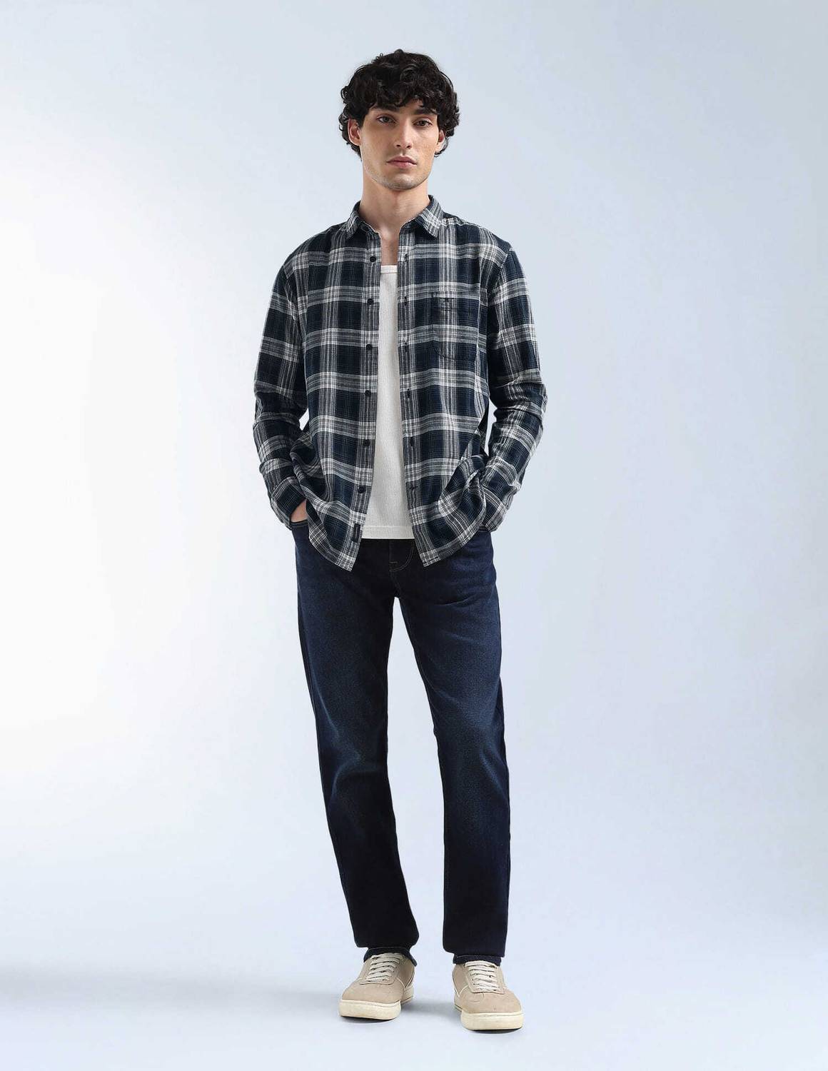 FLYING MACHINE Men Checkered Casual Blue Shirt - Image 3