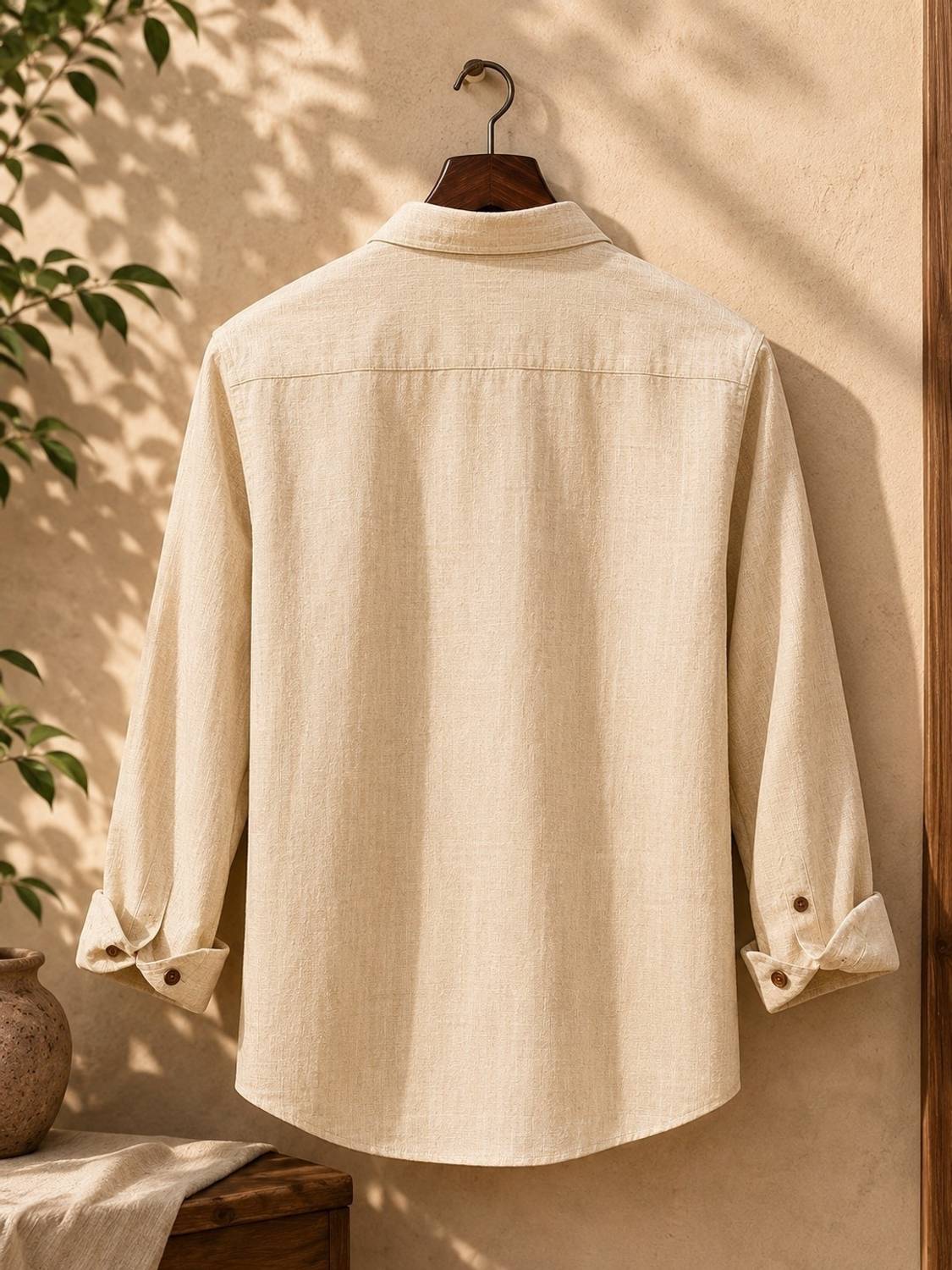 rossy Men Embroidered Casual Beige Shirt - Image 2