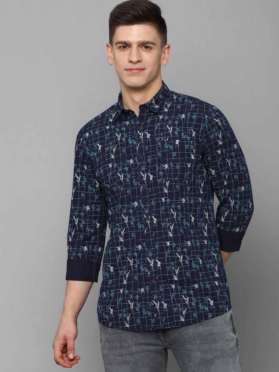 Allen Solly Men Printed Casual Dark Blue Shirt