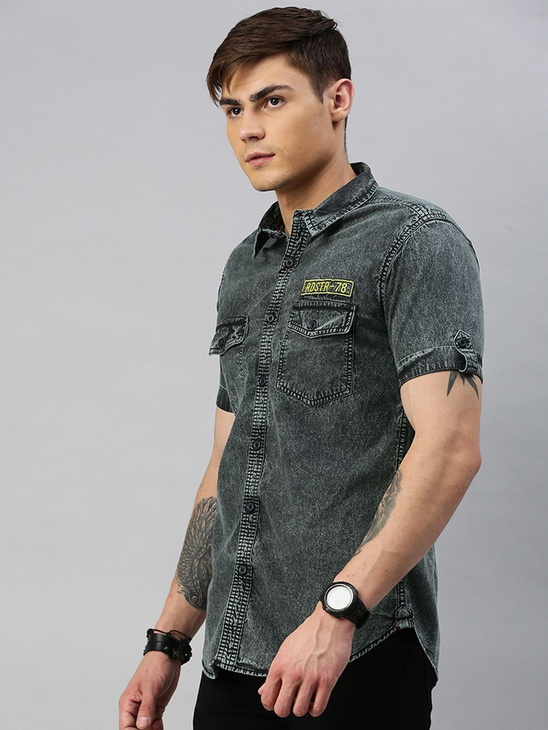 Image of Roadster Men Washed Casual Black Shirt