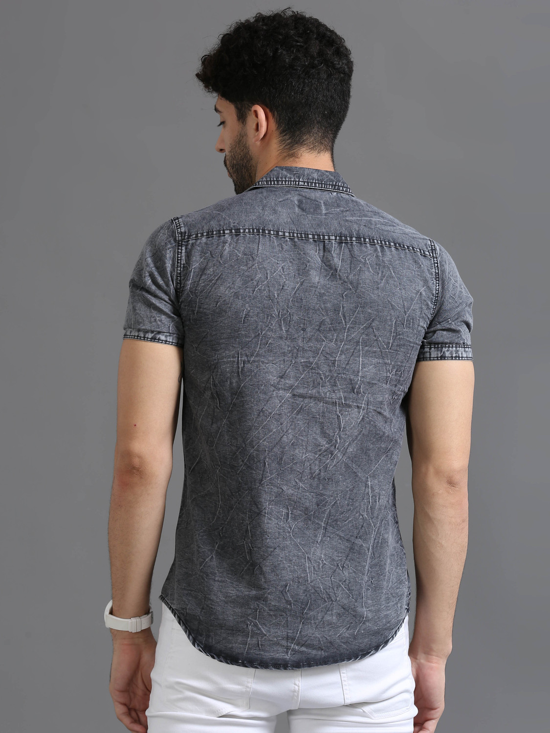 Image of PRINTOUT Men Solid Casual Grey Shirt