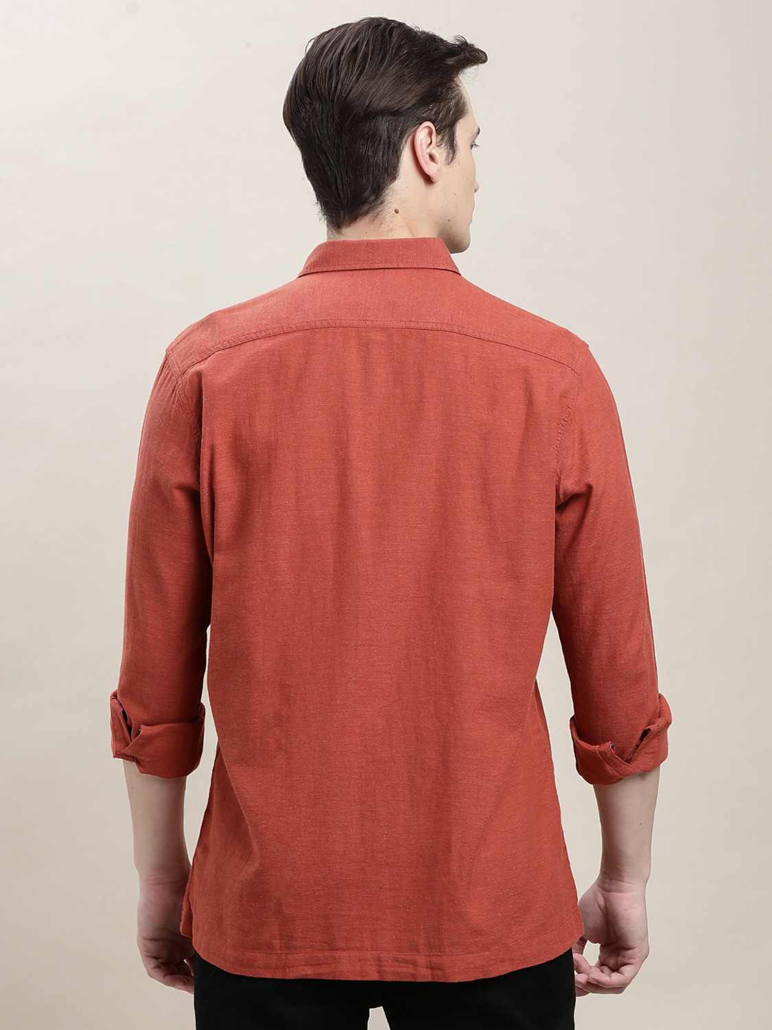 Image of TURTLE Men Solid Casual Orange Shirt