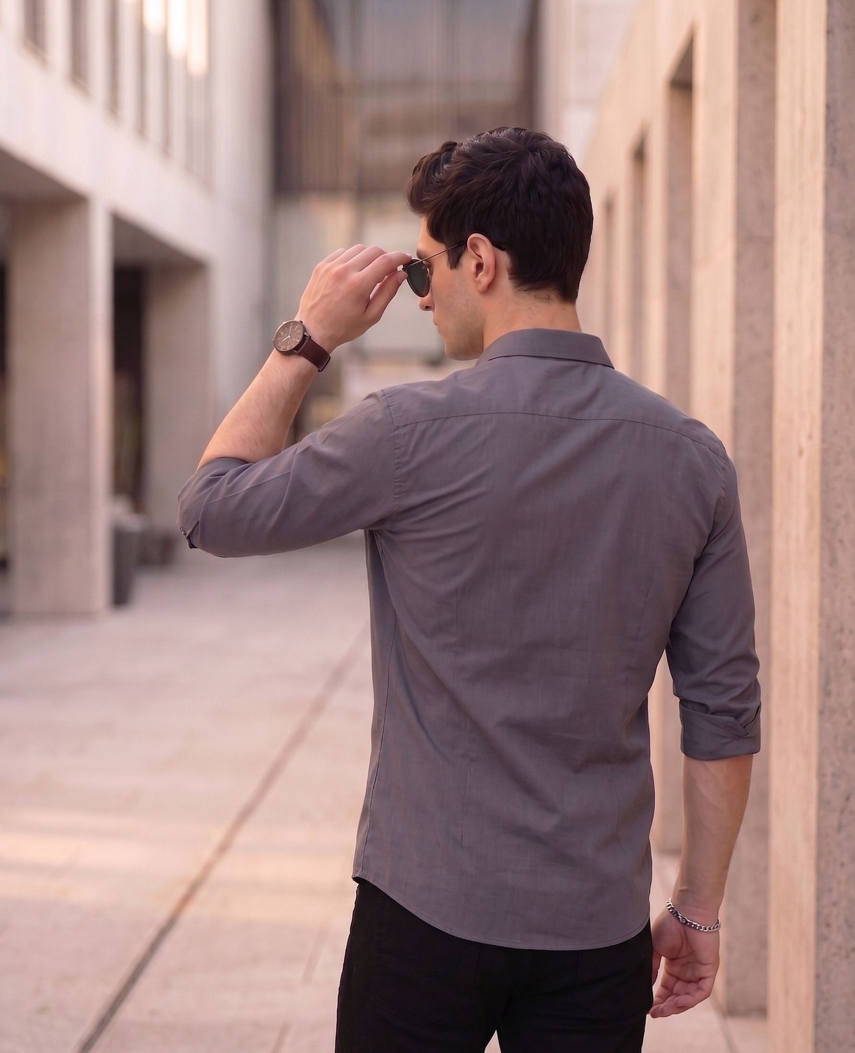 Image of FIBERMILL Men Solid Formal Grey Shirt
