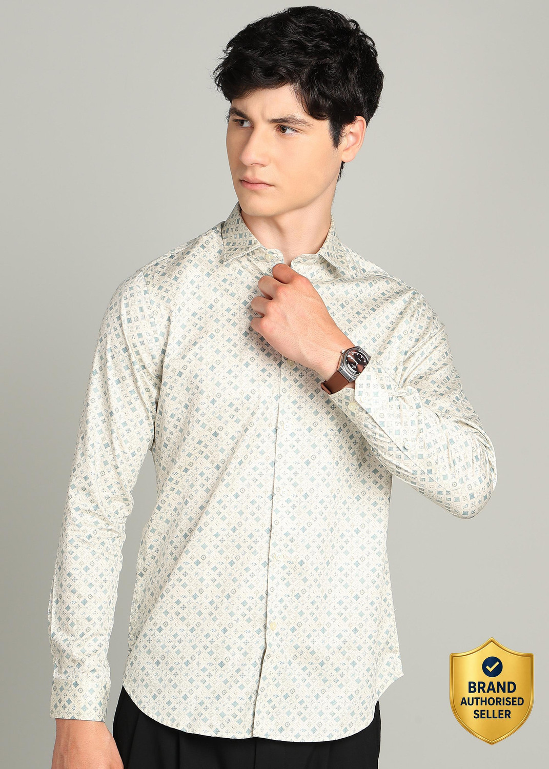 Image of INTEGRITI Men Printed Casual Cream Shirt