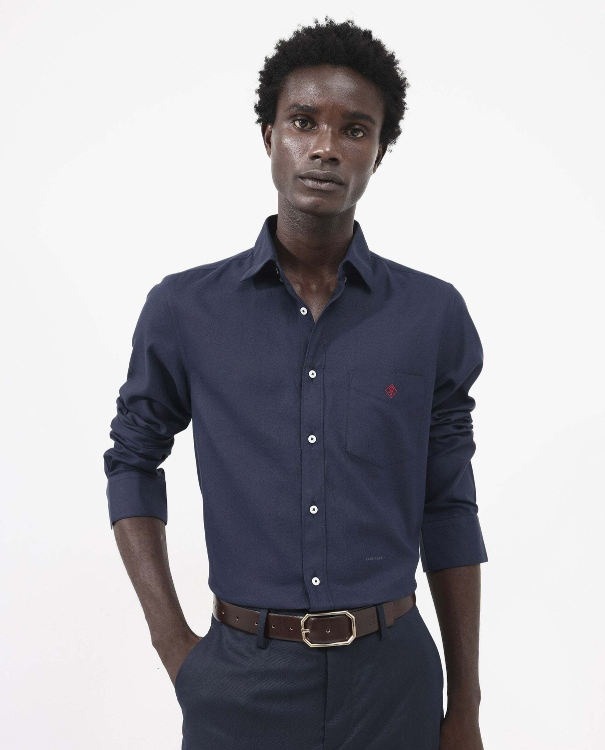 Image of RARE RABBIT Men Regular Fit Solid Formal Shirt