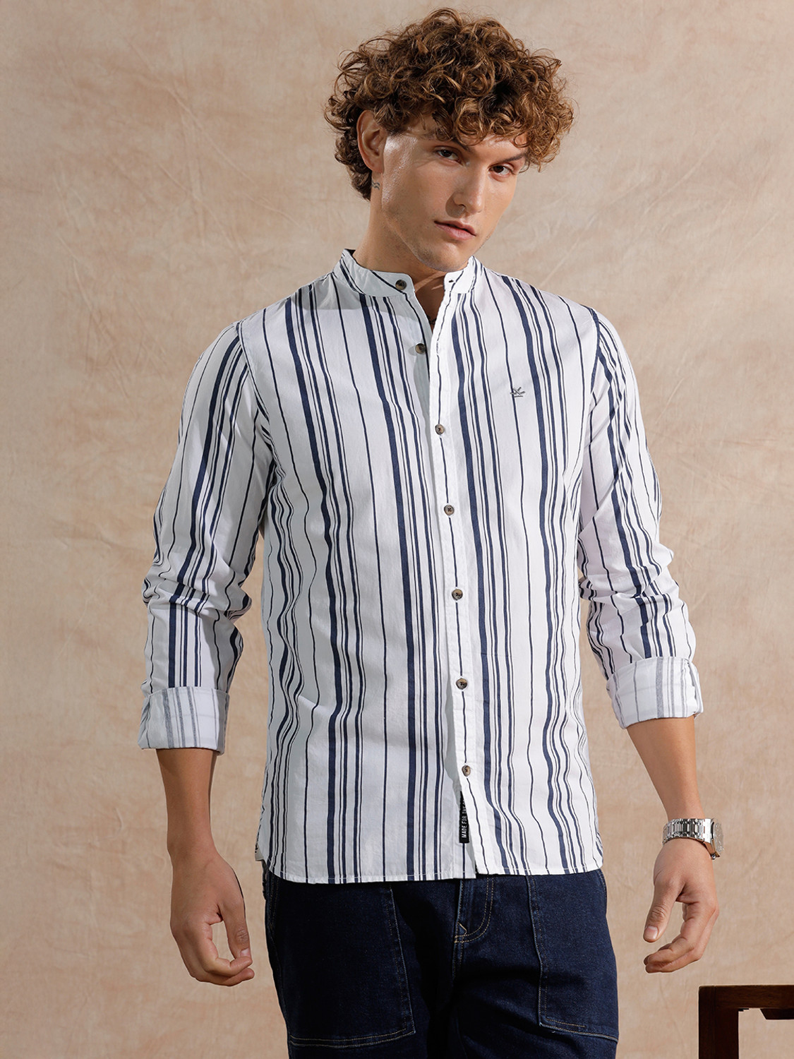 Image of WROGN Men Printed Casual White Shirt