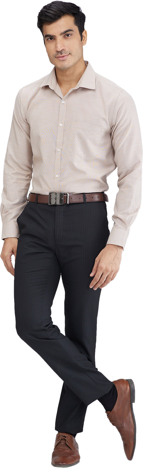 Image of PARK AVENUE Men Self Design Formal Beige Shirt