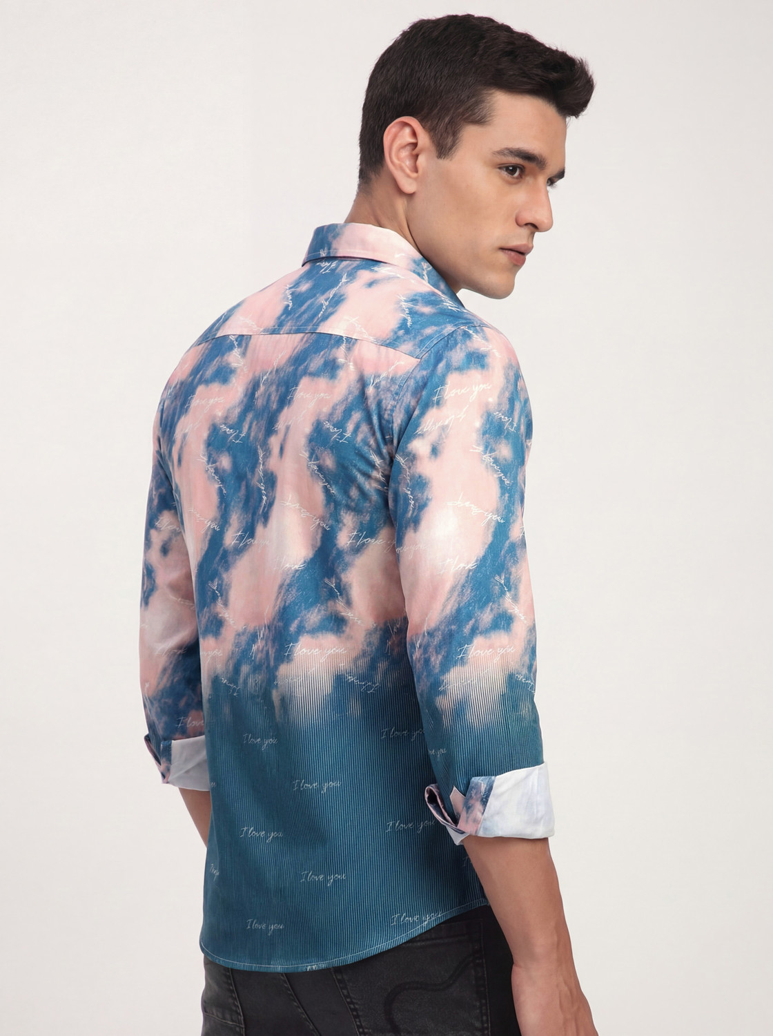 Image of FABDECK Men Dyed /Ombre, Printed, Striped Casual Blue Shirt