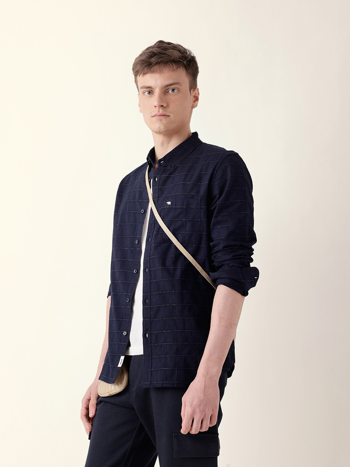 Image of THE BEAR HOUSE Men Checkered Casual Blue Shirt
