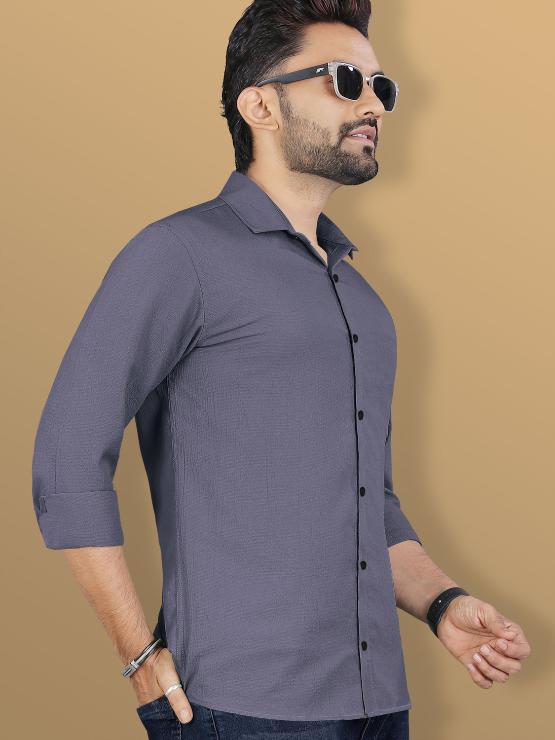 Image of VeBNoR Men Solid Casual Grey Shirt