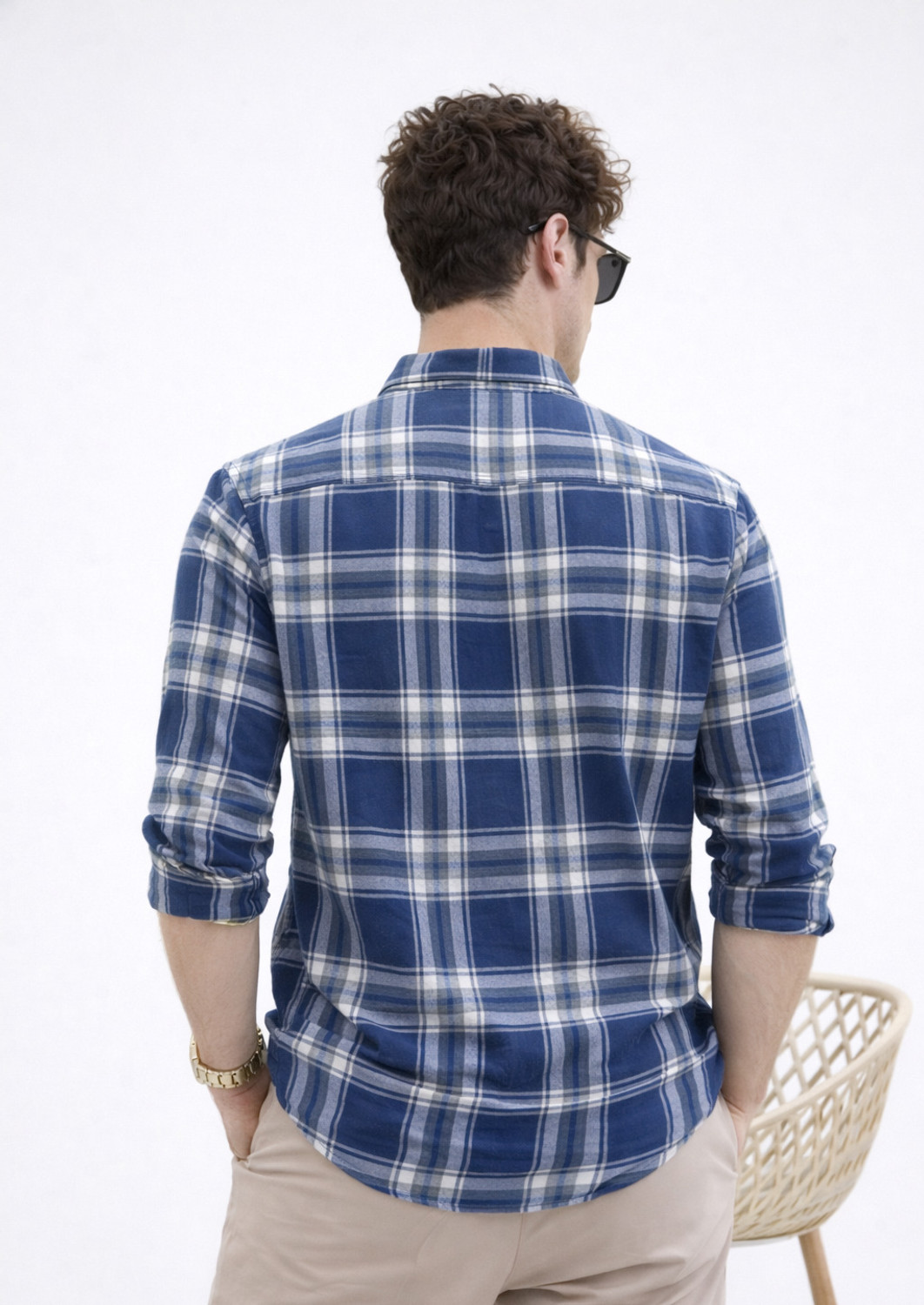 Image of Jai Textiles Men Checkered Casual Dark Blue Shirt