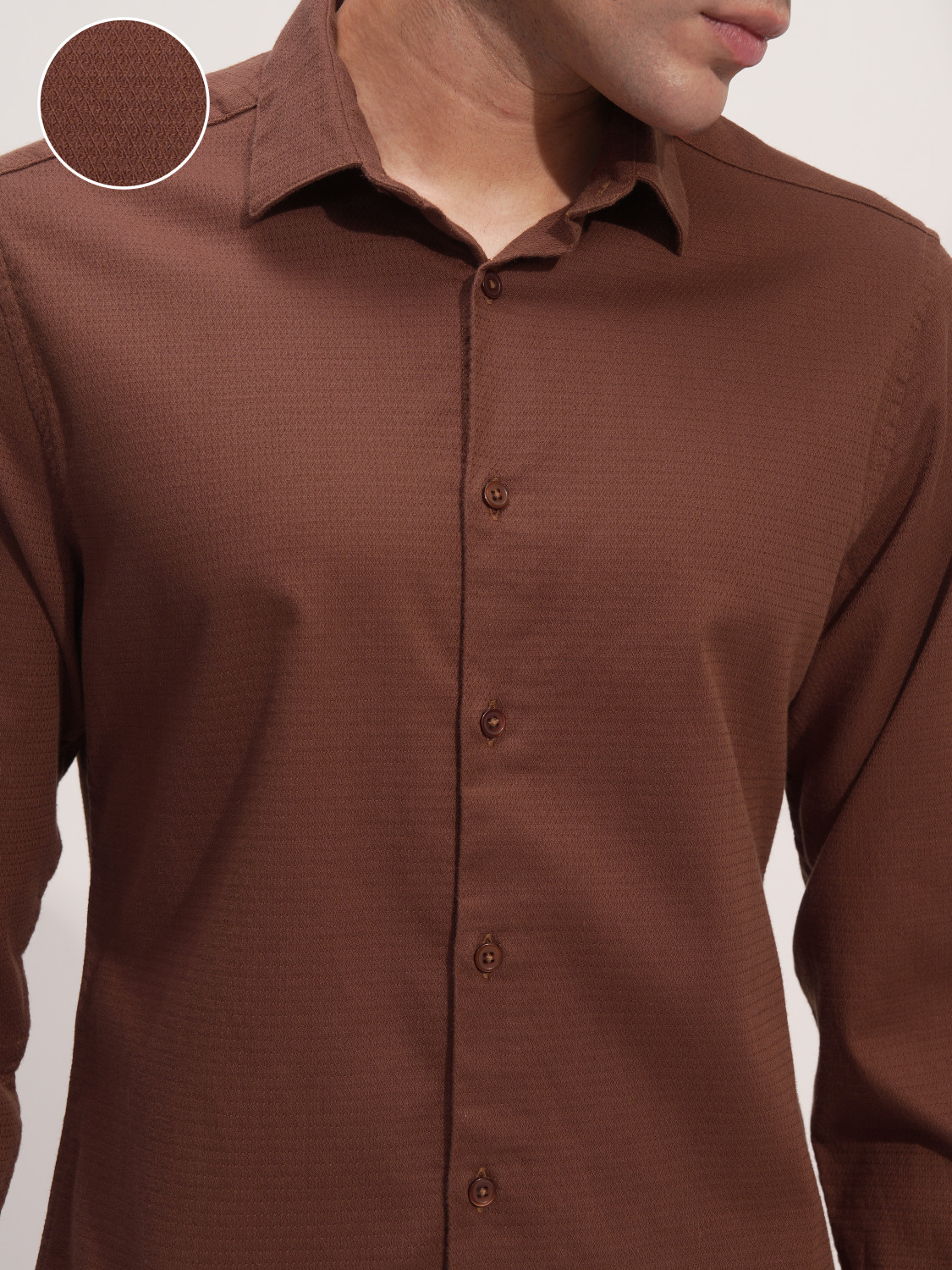 Image of HIGHLANDER Men Solid Casual Brown Shirt