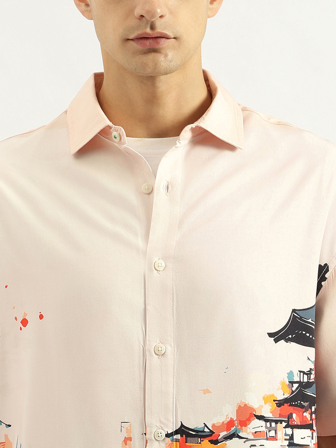 Image of United Colors of Benetton Men Printed Casual Pink Shirt