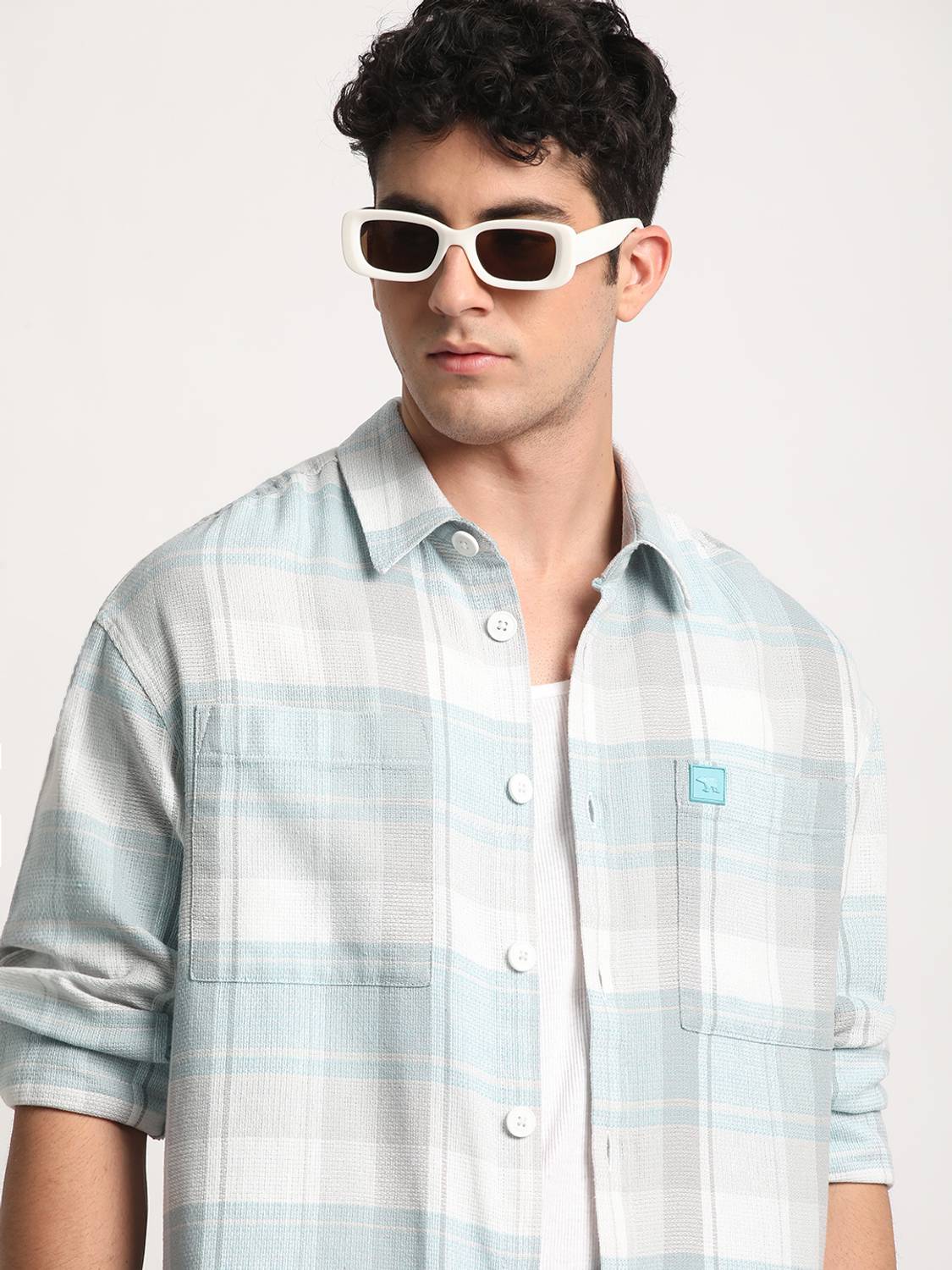 THE BEAR HOUSE Men Blue Checkered Casual Shirt - Image 1