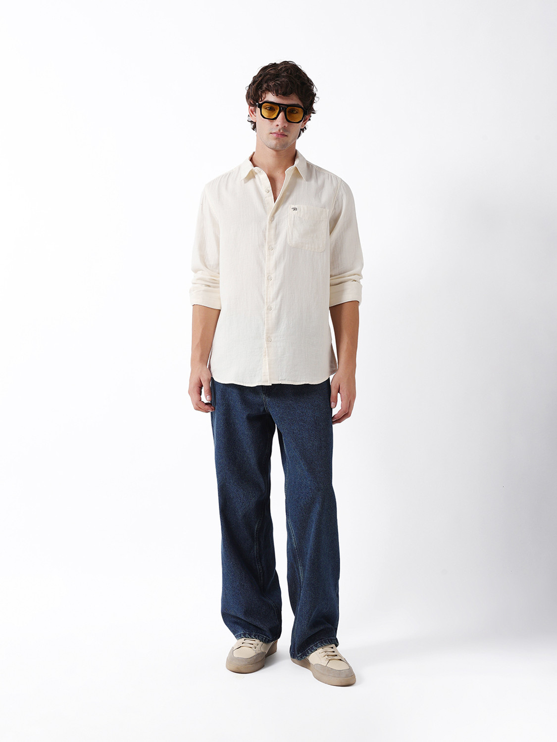 Image of THE BEAR HOUSE Men Solid Casual Beige Shirt