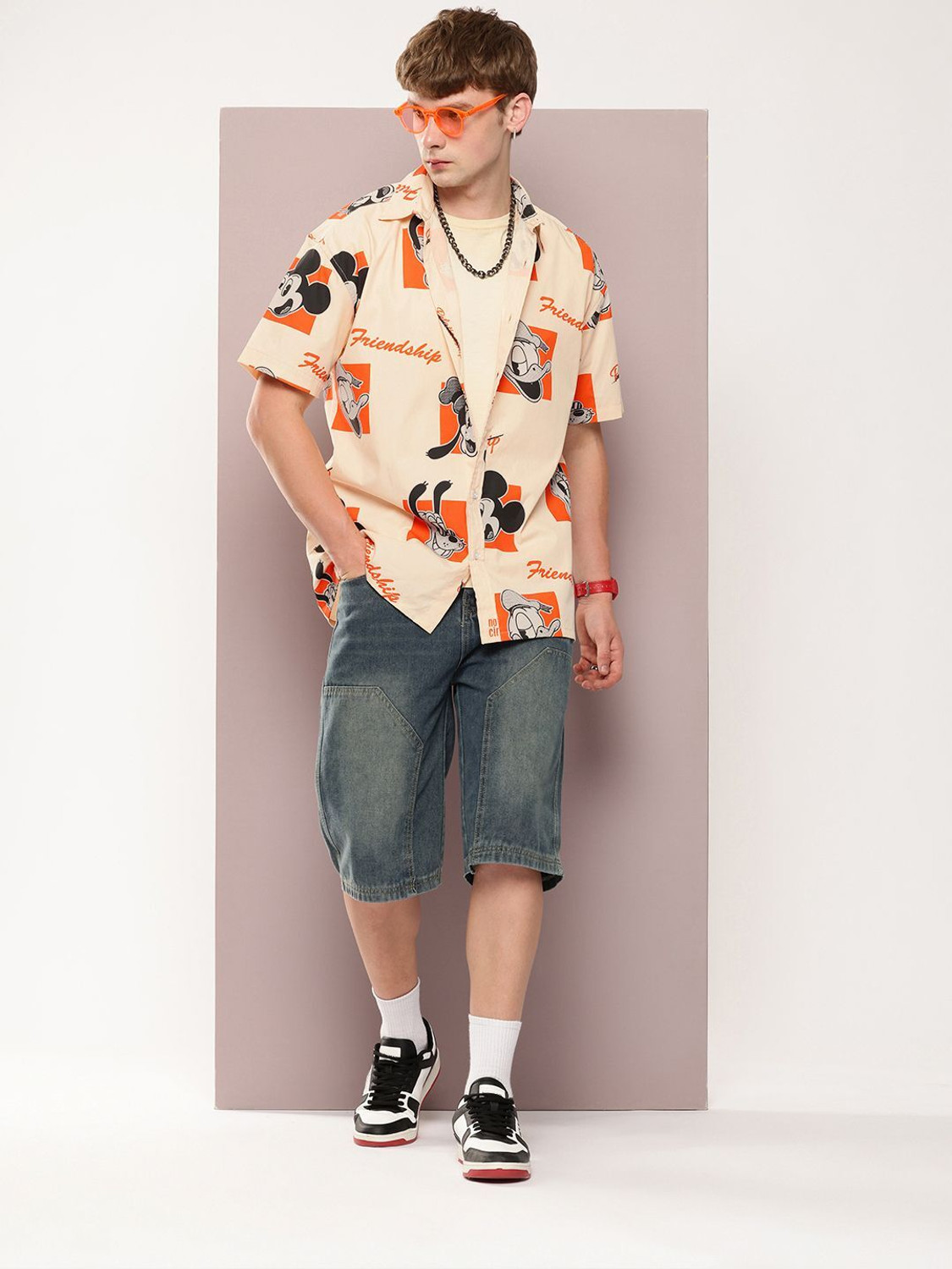 Image of Kook N Keech Disney Men Printed Casual Beige, Orange Shirt
