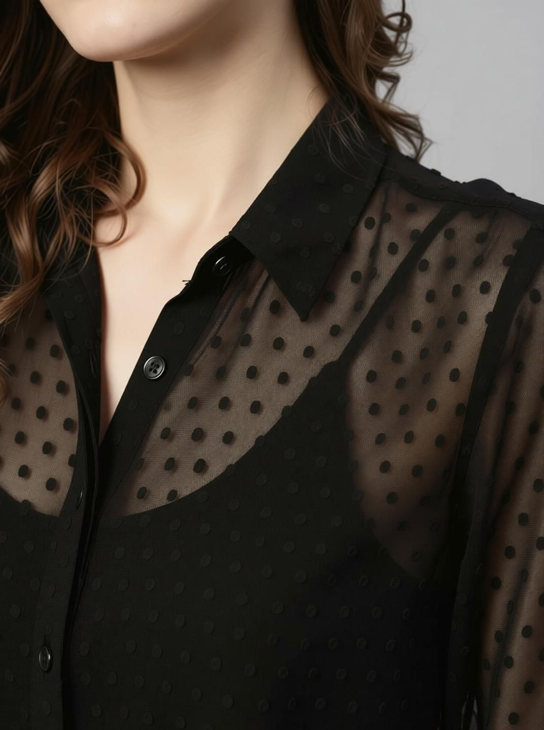 Image of AKSHASTORE Women Self Design Casual Black Shirt