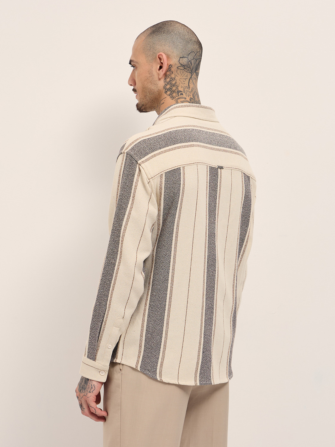 Image of THE BEAR HOUSE Men Striped Casual Cream Shirt