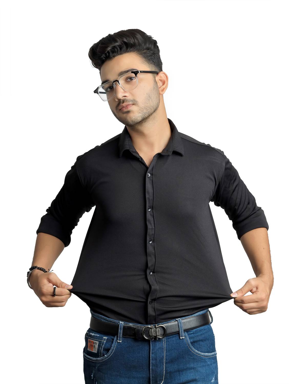 ALMORA Men Solid Casual Black Shirt