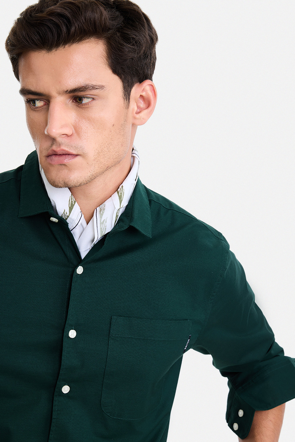 Image of Snitch Men Solid Casual Dark Green Shirt