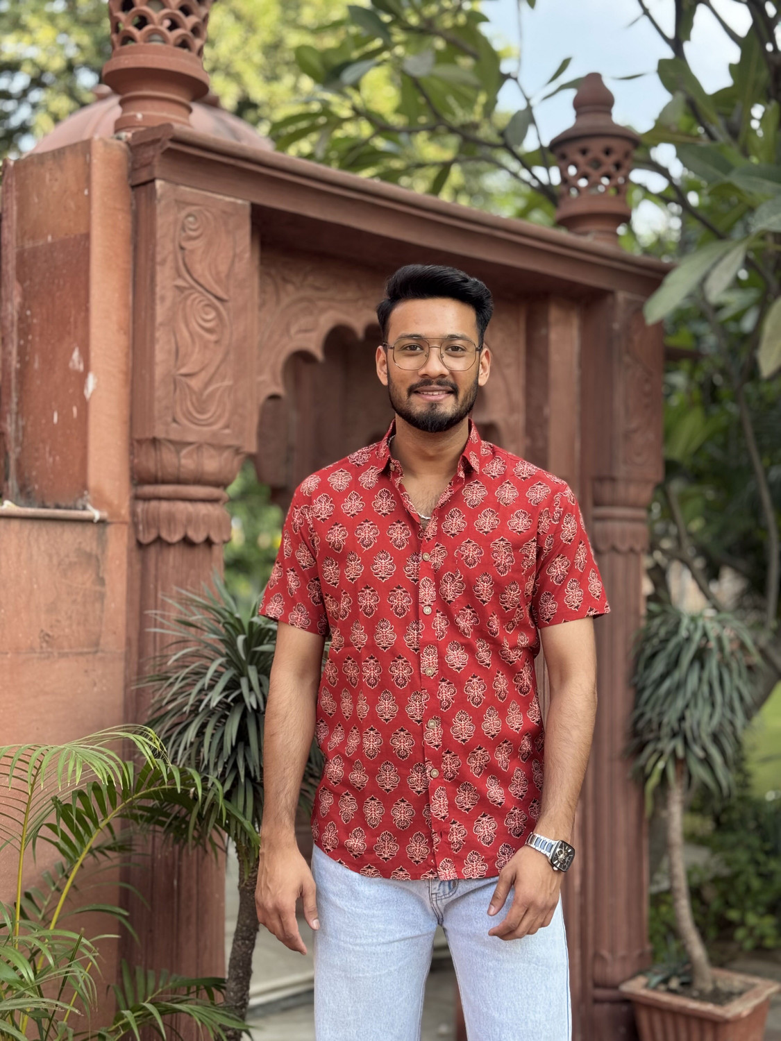 Image of JAIPUR RAJWADA Men Printed Casual Red Shirt
