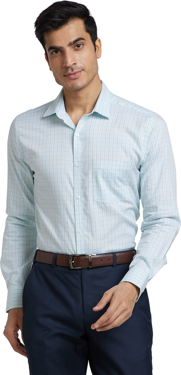 Image of PARK AVENUE Men Checkered Formal Blue Shirt