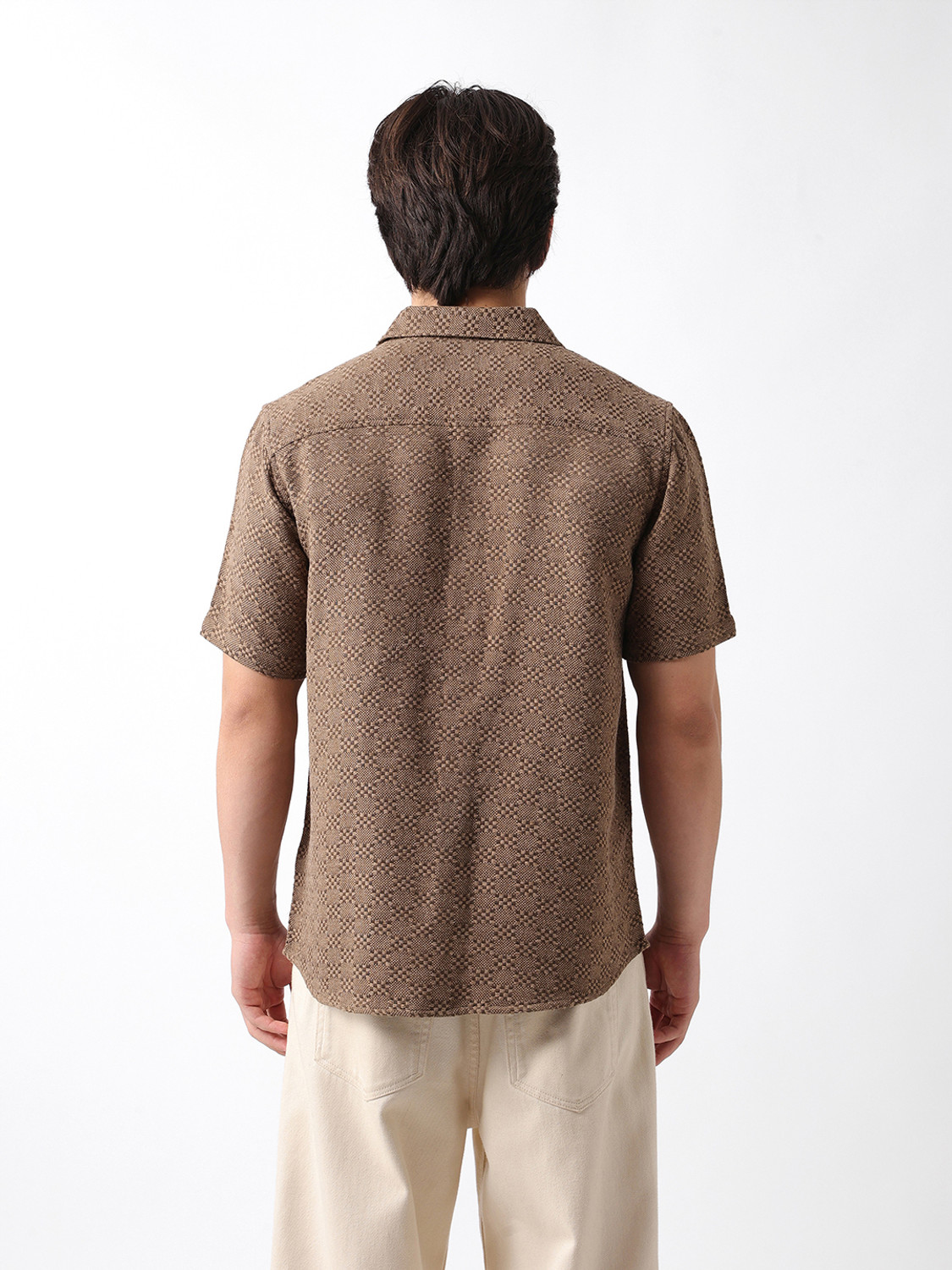 Image of THE BEAR HOUSE Men Self Design Casual Beige Shirt