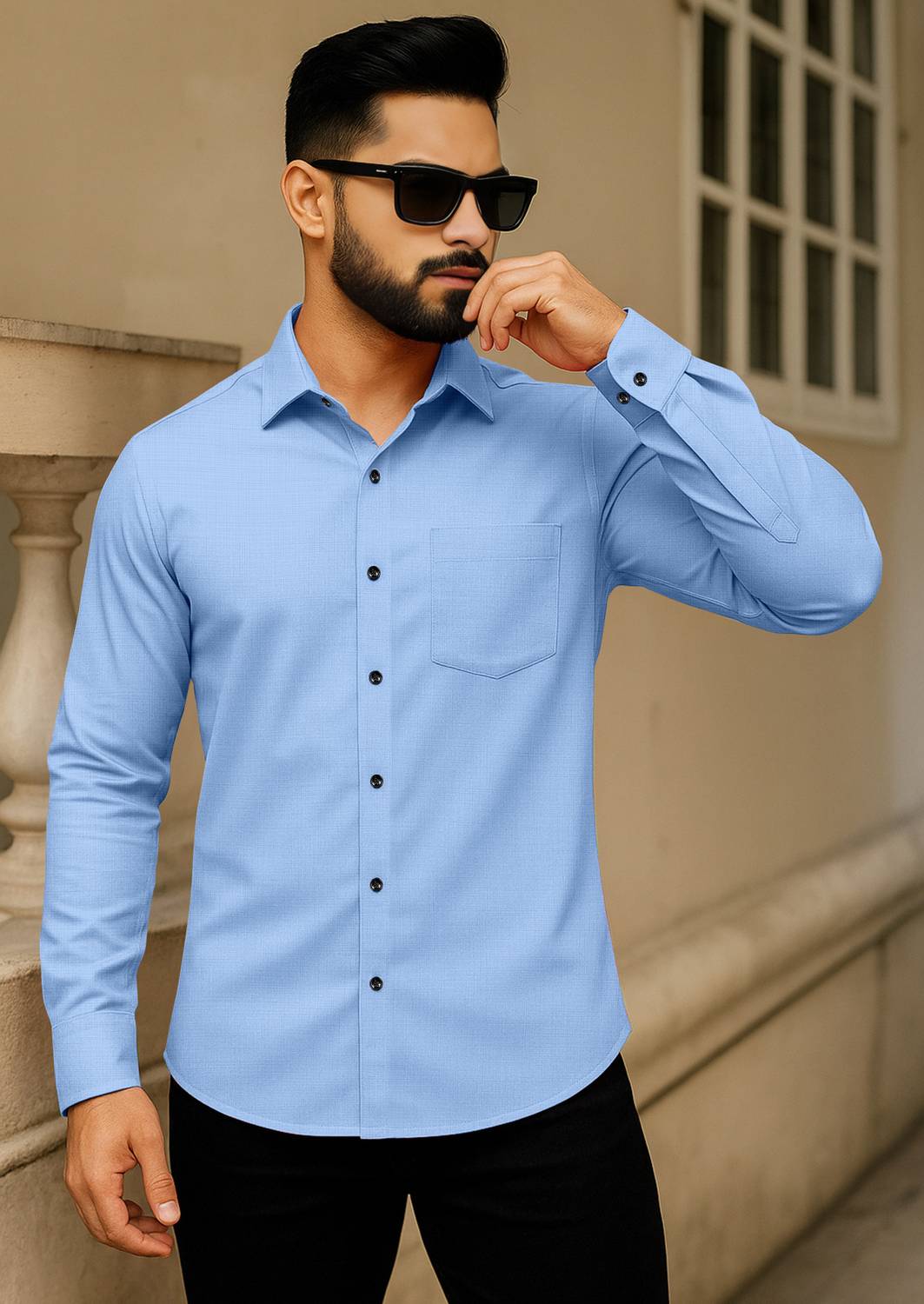 AITAVIKOVERSEAS Men Solid Casual Light Blue Shirt
