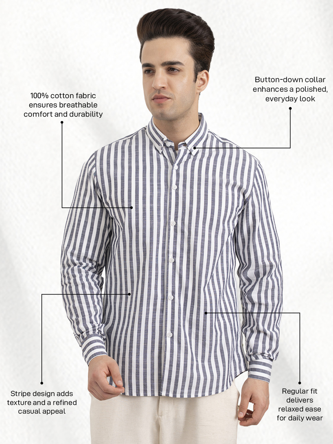 Image of RED TAPE Men Striped Casual Dark Blue Shirt