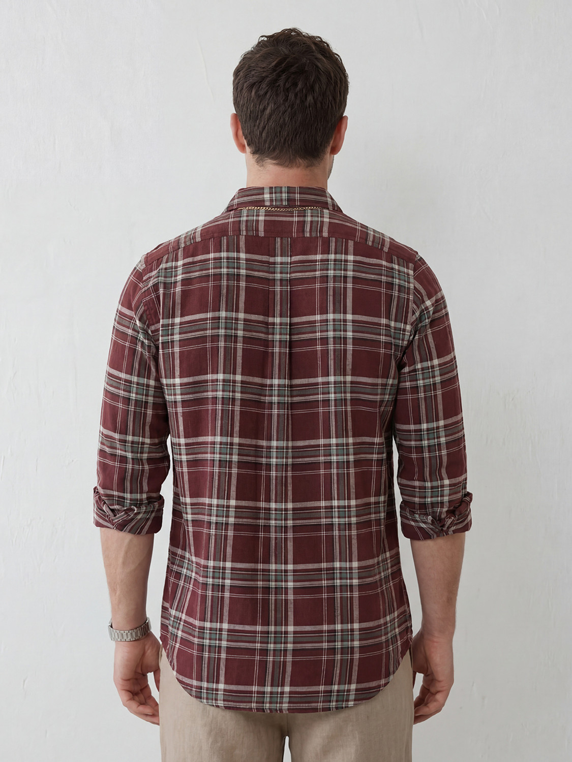 Image of WROGN Men Checkered Casual Maroon Shirt