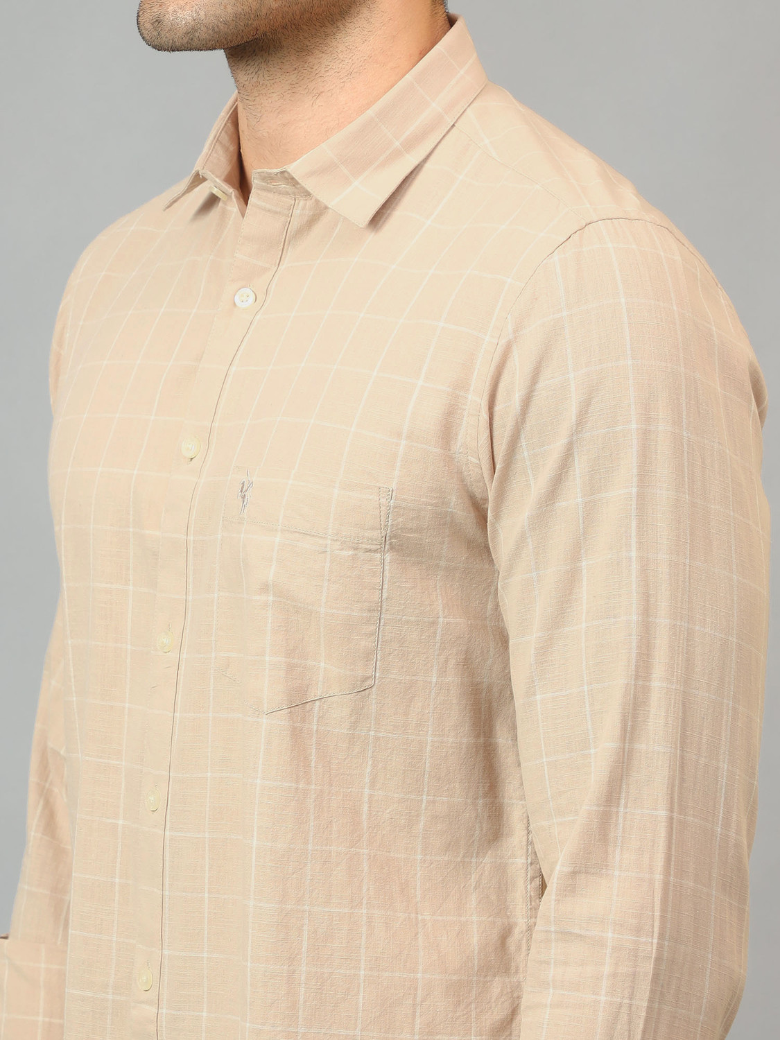 Image of CANTABIL Men Checkered Casual Beige Shirt