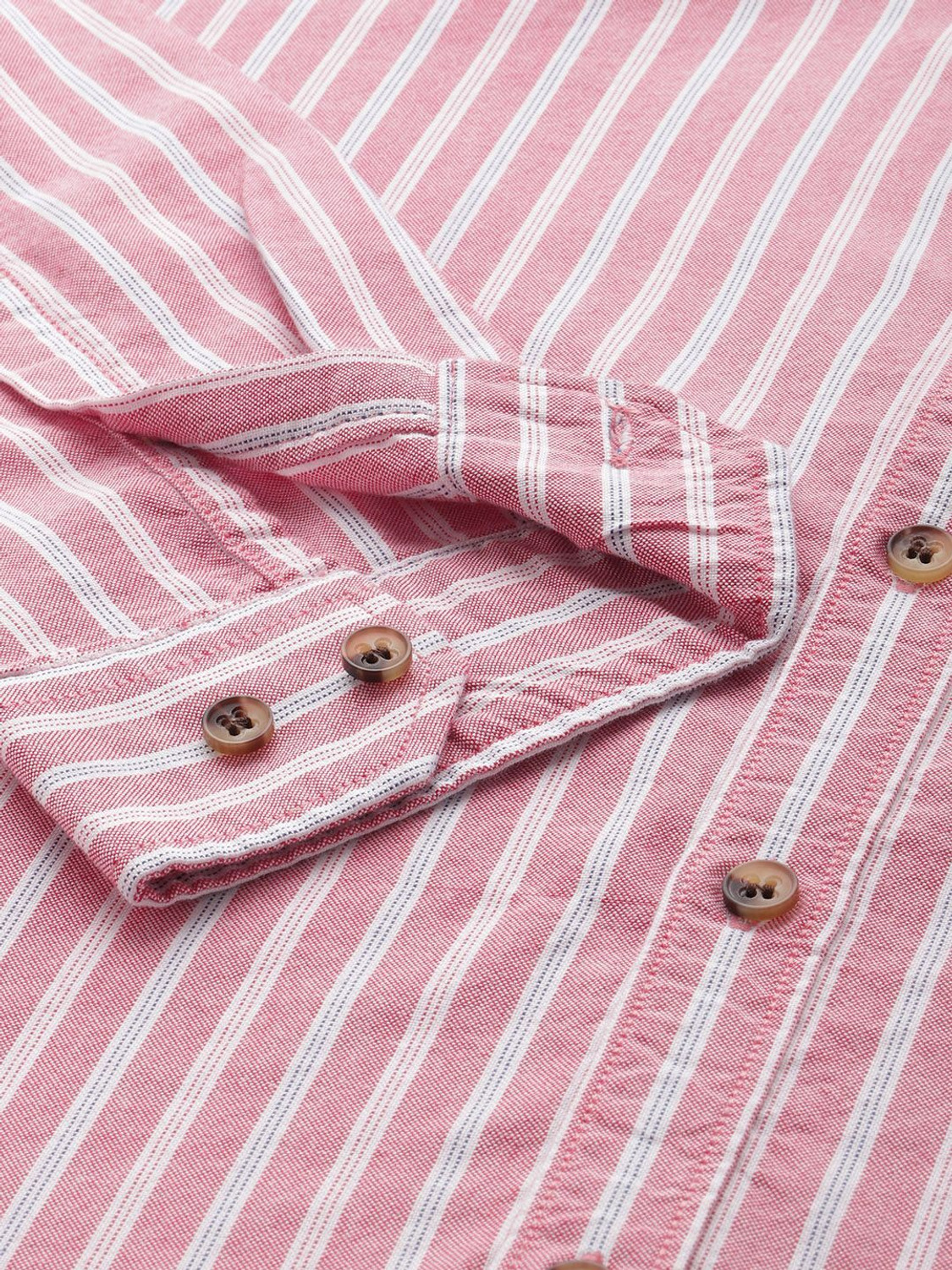 Image of Mast & Harbour Men Striped Casual Pink Shirt