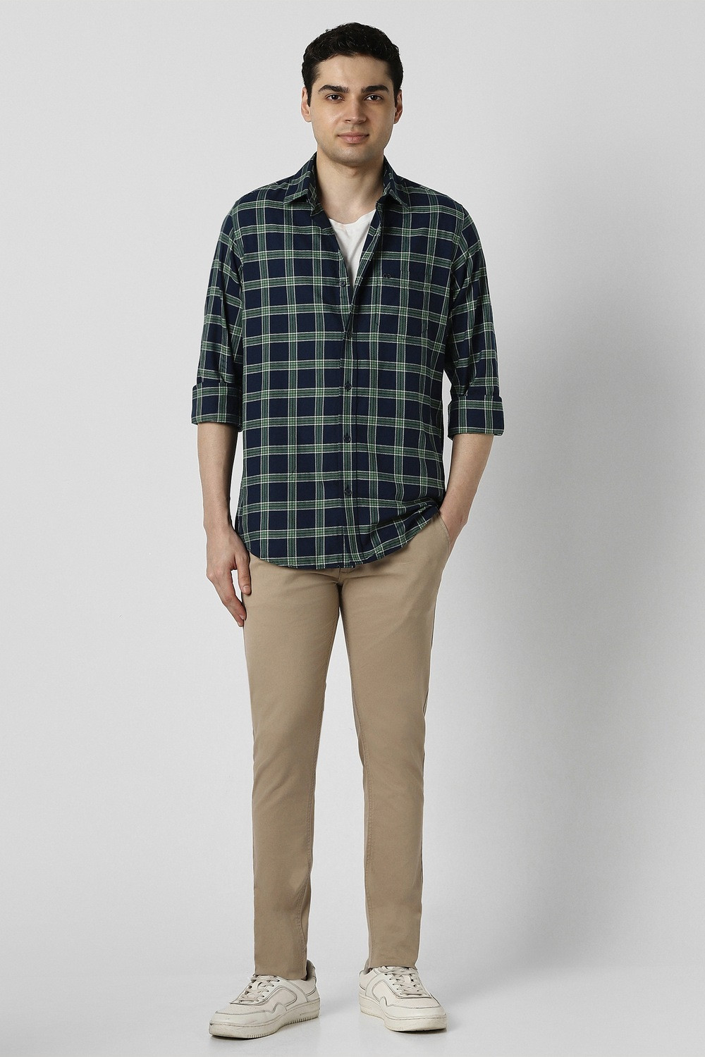 Image of PETER ENGLAND Men Checkered Casual Dark Blue Shirt