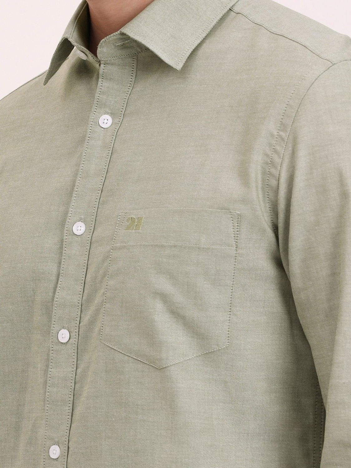 Image of HOUSE OF TWENTY ONE Men Solid Casual Light Green Shirt