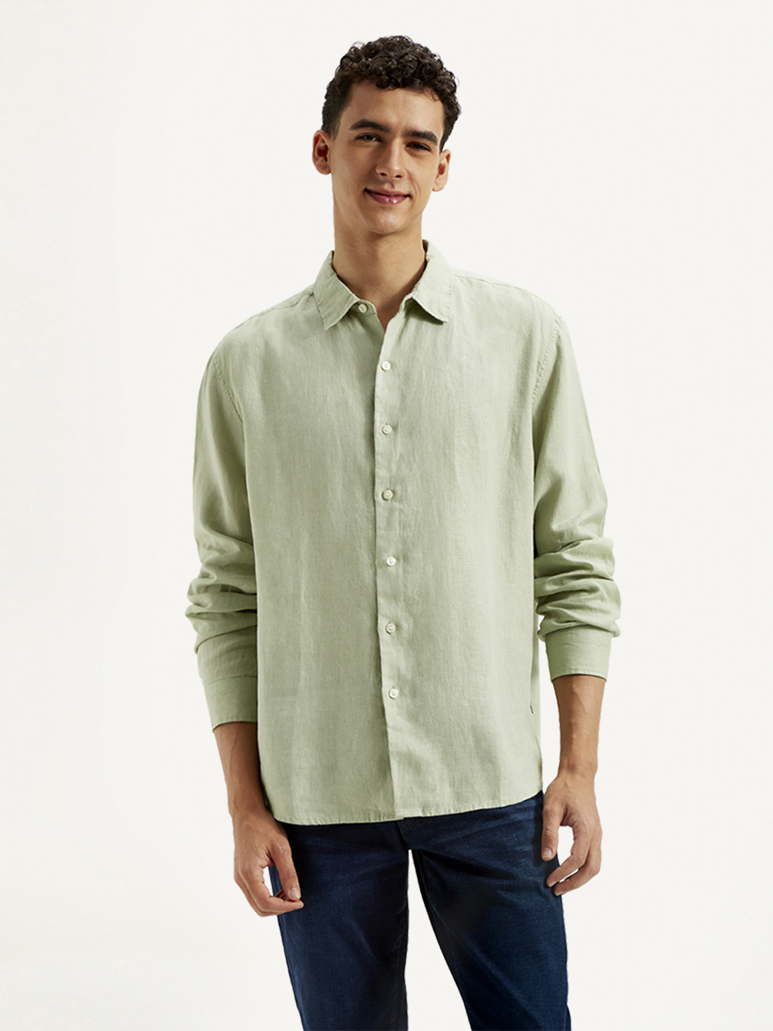 Image of LEVI'S Men Solid Casual Light Green Shirt